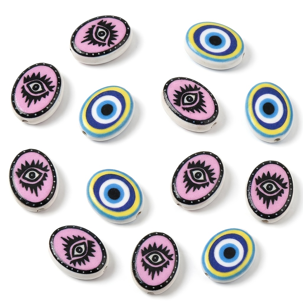 Bohemian Ceramic Evil Eye Pattern Bracelet & Earring Set